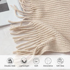 lifein Throw Blanket for Couch, Soft Boho Decor Bed Throw,Cozy White Chenille Knitted Small Farmhouse Lightweight Throw for Spring(White/Cream,60 * 80")