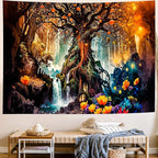 Delur Magical Forest Tapestry Fantasy Tree of Life Fairy Tale Enchanted Mystical Forest Tapestry Psychedelic Nature Landscape Wall Hanging Headboard for Bedroom Living Room Home Decor (51.2" x 59.1")
