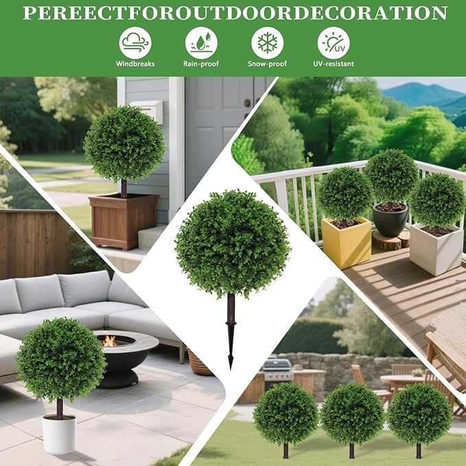 BAIJIALI Artificial Trees,2 Set of 16'' UV Resistant Fake Evergreen Shrubs Bushes Plants (Eucalyptus, 2 Packs)