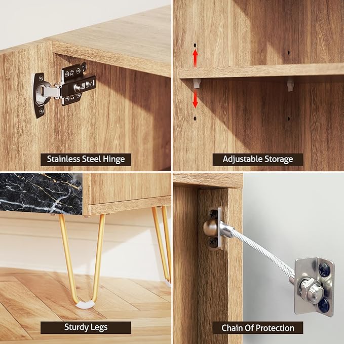 SIGNWIN Sideboard Buffet Cabinet, Kitchen Storage Cabinet with 2 Doors, Black & Gold Marble Granite Patterns, Cupboard Console Table for Dining Room - 35" L x 18" W x 29" H