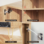 SIGNWIN Sideboard Buffet Cabinet, Kitchen Storage Cabinet with 2 Doors, Black & Gold Marble Granite Patterns, Cupboard Console Table for Dining Room - 35" L x 18" W x 29" H