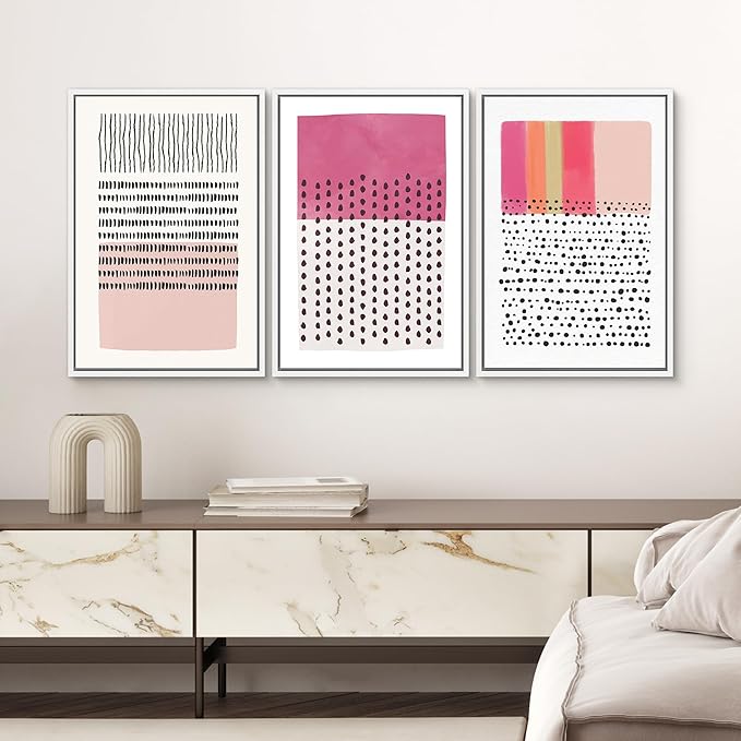 SIGNWIN Framed Canvas Print Wall Art Set Pink Geometric Color Block Collage Abstract Shapes Illustrations Modern Art Contemporary Minimal Ultra for Living Room, Bedroom, Office - 16"x24"x3 White