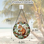 Stained Glass Window Hanging, Squirrel on a Branch Suncatcher Diamond Glass Panel Animal Sun Catchers Decor for Birthday for Women, Men, Wife, Aunt, and Mom 6.3 in