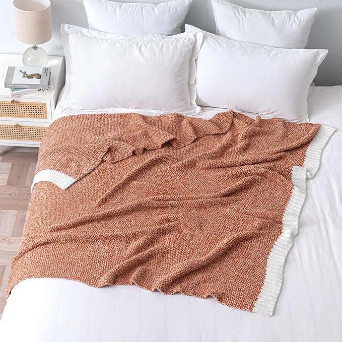 MIULEE Fall Burnt Orange Super Soft Throw Blanket for Bed, Twin Size Cozy Fluffy Warm Blankets Knit Blankets for Couch, Sofa, Chair, Living Room, Camping, Picnic, 60 x 80 inch