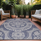 Medallion Outdoor Rug 5x7 Washable Outside Carpet for Indoor Patio Porch Waterproof Easy Cleaning Non Shedding Area Rugs Blue 5 x 7