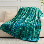 NEWCOSPLAY Faux Fur Throw Blanket Tie-dye Dark Teal Luxury Fluffy Thick Warm Bubble Blanket for Couch Sofa Bed 700GSM (Tie-dye Dark Teal, Throw(50"x60"))