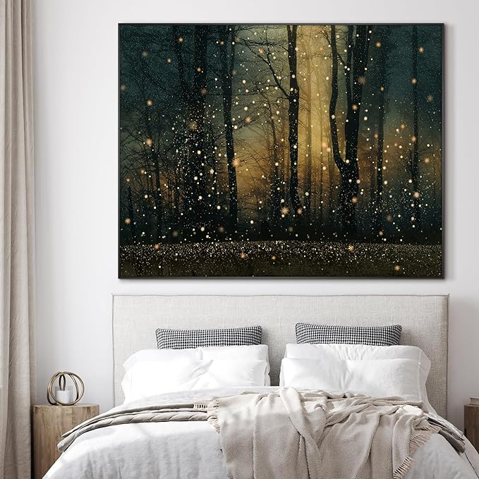 SIGNWIN 36"x46" Extra Large Framed Wall Art Magical Firefly Forest at Twilight, Enchanted Nature Scene for Home Living Room Bedroom Decor (Frame Assembly Required)