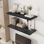 36" Floating Shelves for Wall, 12" Deep Slim Black Floating Shelves, Wall-Mounted Shelves for Bedroom, Living Room, Kitchen, Bathroom - Set of 2