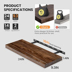 Fun Memories Floating Shelves for Wall, 24"x9.3" Rustic Solid Elm Wood Shelves, Heavy-Duty Wall Mounted Shelves with Invisible Brackets, Set of 2 for Living Room, Bedroom, Kitchen, Walnut Finish