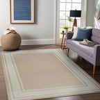 Beverly Rug Large Outdoor Rug 9x12 Modern Bordered Area Rugs for Indoor and Outdoor Patio Deck Porch Garden Waterproof Weather Sun Resistant Washable Outside Carpet (9 x 12 Beige)