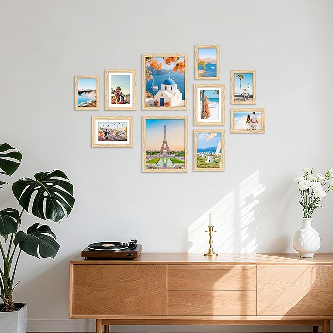 decorUhome Picture Frames Collage Wall Decor for Photo Gallery Display, Assorted Picture Frames set of 10 Including Two 8x10 / Four 5x7 / Four 4x6 for Family Wall Decor, Natural, 10 Pack