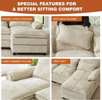 113" Oversized Cloud Couch, U Shape Sectional 4 Seat Sofa with Double Chaises, 2 Layer Cusions, Deep Seat Comfy Sofa, Upholstery Chenille Fabric for Living Room, Beige