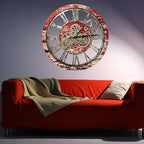 The Gears Clock The Original Real Moving Gear Wall Clock Vintage Industrial Oversized Rustic Farmhouse (24 inch (60cm),Red Lava)