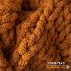 WESHIONGOO Chunky Knit Blanket Throw 40"×40" Knitted Throw Blankets for Couch Bed Fall Throw Blanket Fluffy Soft Blanket with Jumbo Chenille Yarn Thick 100% Handmade (Burnt Orange)