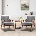 Furnimart Accent Chairs Set of 2, Mid-Century Modern Chair Reading Chairs with Extra-Thick Backrest, Wooden Armchairs for Living Room, Bedroom, Waiting Room, Grey Fabric