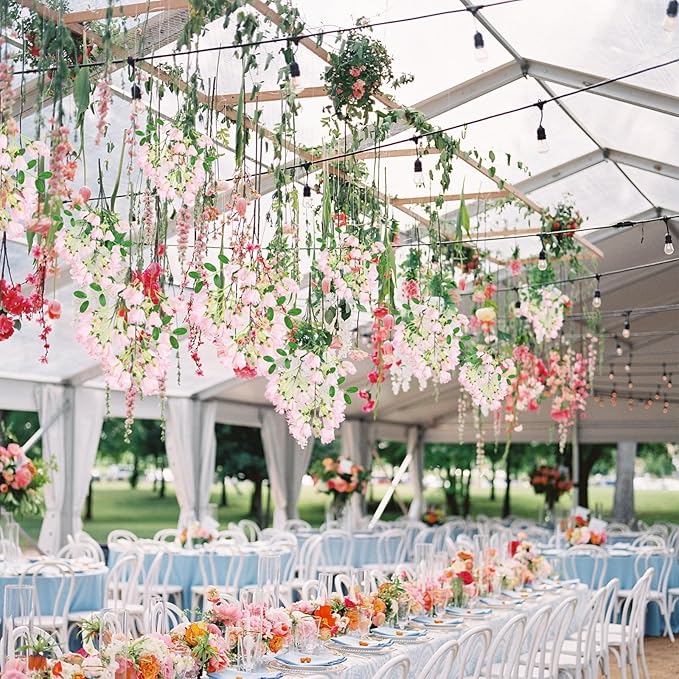 IPOPU 4Pcs Faux Pink Artificial Delphiniums, 24.8 Inch Long Stem Artificial Jacaranda Flowers for Tall Vases, Fake Delphiniums for Artificial Flower Arrangements, Home Party Decorations