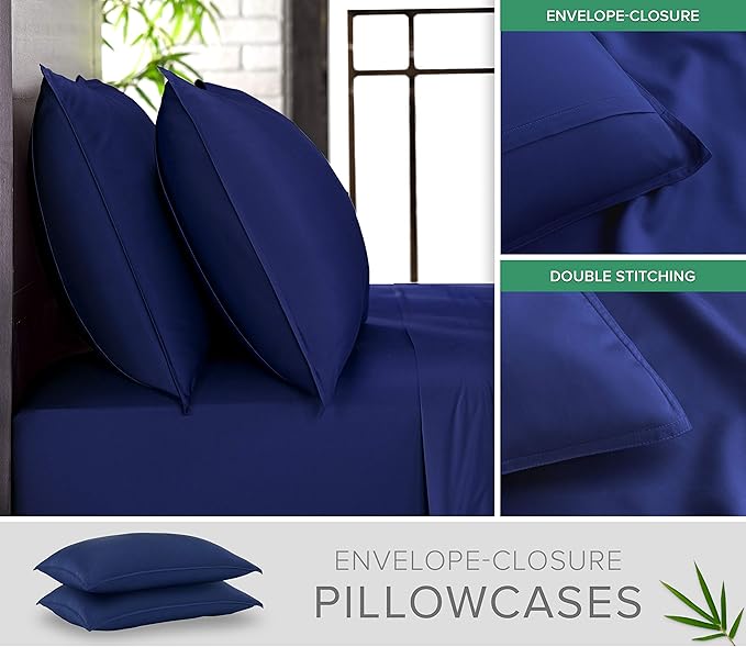 King Sheets by Pure Bamboo, Genuine 100% Organic Viscose Derived from Bamboo Bed Sheet Set, Luxuriously Soft & Cooling, Double Stitching, Lifetime Quality Promise (King, Cobalt Blue)
