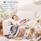 Boho Throw Blanket, 100% Cotton Ultra Soft Luxury Throw Rustic Quilt, 80"x90" Floral Bird Butterfly Farmhouse Decor Bed Blankets, All Season Rustic Reversible Bohemian Throw for Bed - Yellow