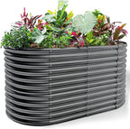 Land Guard 6x3x3ft Oval Galvanized Raised Garden Beds, Large-Capacity Metal Planter Box Outdoor, Durable Deep Raised Garden Bed 3ft Tall, Raised Beds for Gardening Vegetables, Modern Gray