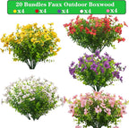 20 Bundles Artificial Flowers for Outdoors, UV Resistant Fake Plants Flowers Greenery Shrubs Plants for Decoration Outside Plants Hanging Planter Home Garden Decor