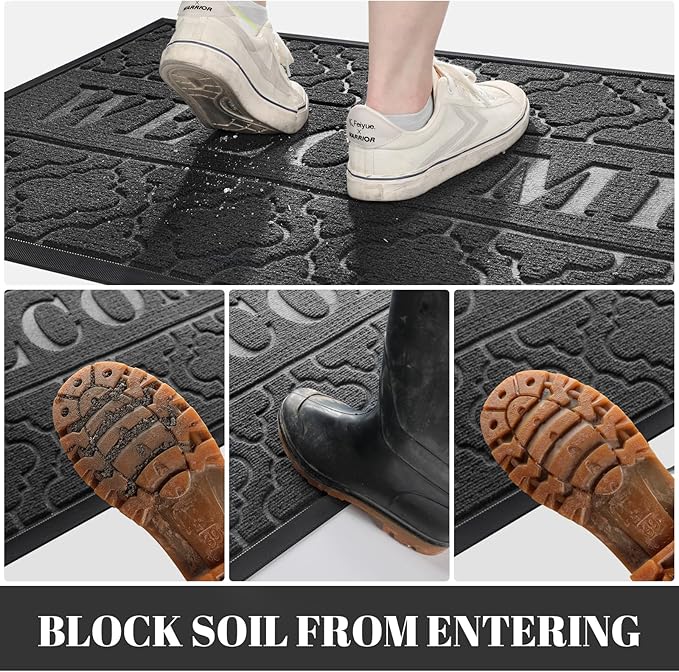 Yimobra Welcome Mat Outdoor Indoor, All-Season Waterproof Front Door Mat Outside Entrance, All-Weather Heavy Duty Non-Slip Doormat, Low Profile Porch Patio Entrance Mats, 47x32, Dark Grey