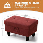 Ottoman Rectangular Storage Ottoman Bench, Flannel Footrest Stool Footstool with Lid for Living Room, Bedroom, Entryway, Red, 28.5"x19"x17.5"