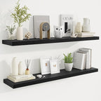 Fun Memories 48 Inch Deep Floating Shelves for Wall, 2 Pack of Long Wall Mounted Wood Shelves with Invisible Brackets for Bathroom, Bedroom, Living Room, Kitchen Decor and Storage, Black