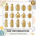 Yaomiao 30 Pcs Vases Bulk Colored Flower Glass Vases Bud Vintage Colored Glass Bottles Colorful Rustic Embossed for Home Wedding Table Decorations Gifts(Gold Series)