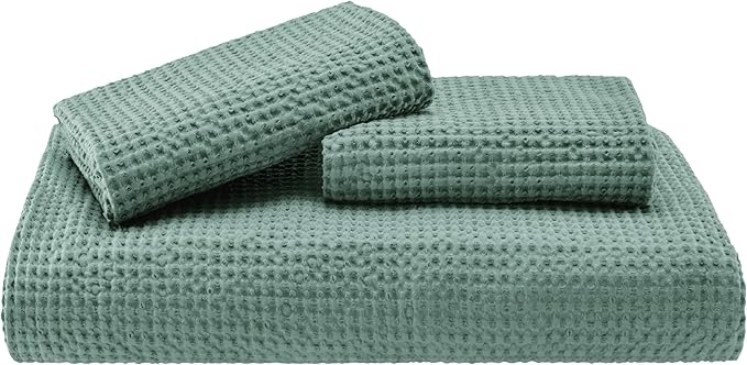 Bedsure Cotton Duvet Cover Queen - 100% Cotton Waffle Weave Green Duvet Cover Queen Size, GentleSoft™ and Breathable Bedding Set for All Season, 3 Pieces, 90"x90"