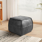 Leather Ottoman,Handmade Stuffed Square Ottoman,Genuine Leather Pouf, Foot Rest Pouf,Comfortable Soft Seating for Living Room & Bedroom (Grey, Square)