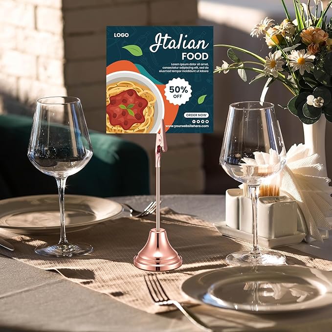 20 Pcs Table Number Holders 4/6/8/10 Inch Metal Place Card Holders with Alligator Clip Heavy Base Wedding Table Number Stand Picture Photo Clip for Banquet Party Birthday Restaurant(Rose Gold)