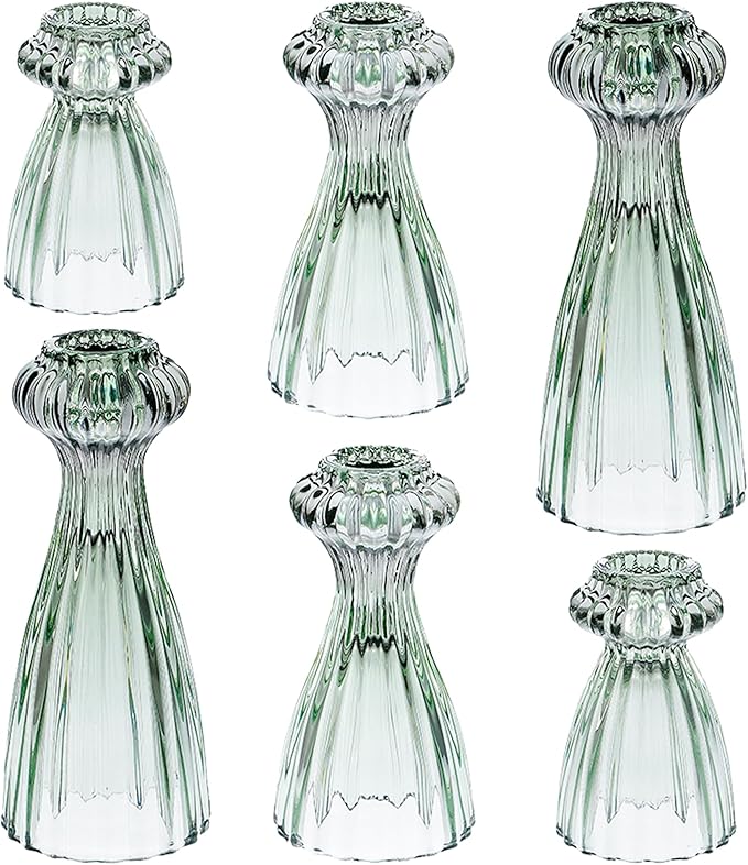 Lysenn Glass Candle Stick Holder Set of 6 – Premium Taper Candle Holders for Romantic Ambiance - Candle Sticks Holder Decor for Special Occasions - Green