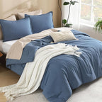 Litanika Haze Blue Oversized King Comforter Set Super King Plus Size, 3 Pieces Lightweight Solid Bedding Comforter Set, All Season Fluffy Bed Set (128x120In Comforter & 2 Pillowcases)