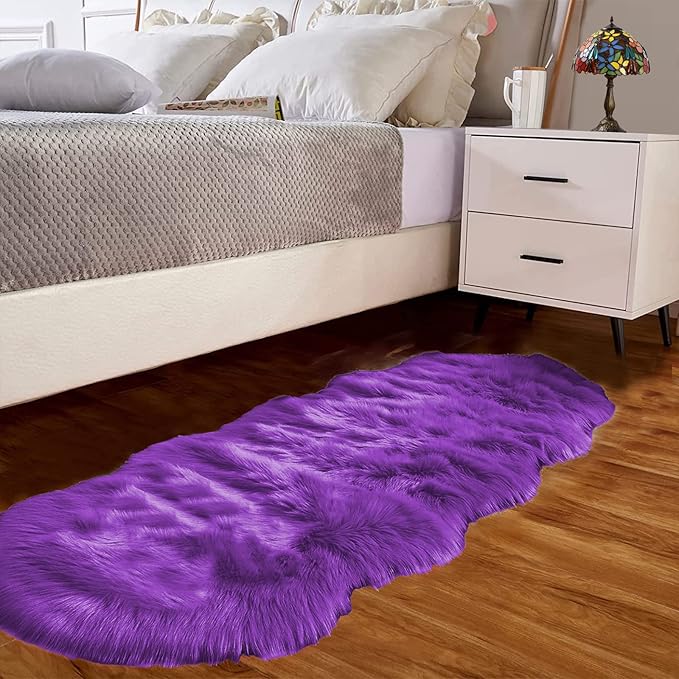 Goolela Carpet Runner 2x6 Faux Fur Washable Sheepskin Soft Shag Rug for Living Room Bedroom Floor Sofa - Purple