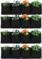 Atyhao Vertical Hanging Outdoor Wall Planter 4Pcs 4 Pocket Plant Grow Bag Wall Mounted Reusable Degradable Felt Garden Planter Herbs, Succulents Artificial Pl or Flowers. (Black)