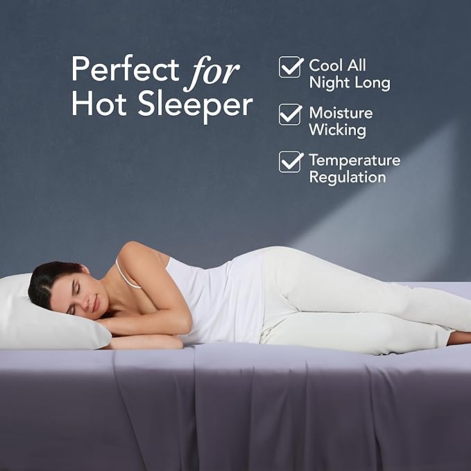 EPITEX Solid 4 Piece Queen Sheet Set - Viscose Derived from Bamboo, 1400 Thread Count, Breathable and Cooling Bed Sheets Set, Luxurious Silky Bedding for Hot Sleeper, Deep Pocket Up to 16'', Charcoal