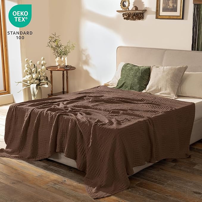 PHF Cooling Waffle Blanket King Size, Lightweight 60% Viscose from Bamboo & 40% Cotton. Breathable Blanket for Hot Sleepers, Soft and Luxury for Bed Couch and Sofa, 104"x90", Cocoa Brown