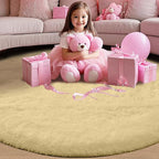 Beige Round Rug for Bedroom: 4x4Feet Soft and Fluffy Area Rug for Living Room- Round Furry Plush Carpet for Bedroom- Shag Rugs for Dorm, Home Decor