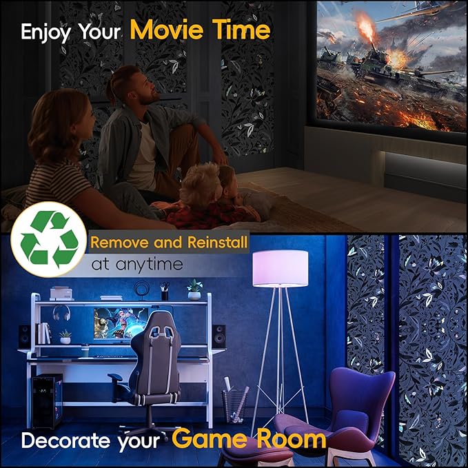 Total Blackout Window Privacy Film Decorative Static Cling with Tools, Room Darkening Window Tint for Home, Black Out Window Cover Replacement Window Curtains Window Blinds,29.5"" by 157.4""