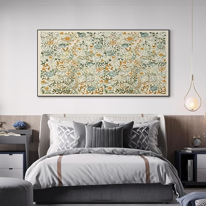 SIGNWIN 36"x72" Extra Large Framed Wall Art Vintage Botanical Floral with Golden and Teal Leaves, Elegant Nature Illustration for Home Living Room Bedroom Decor (Frame Assembly Required)