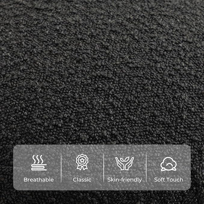 Furniliving Modern Round Ottoman, Soft Bedroom Ottoman Footstool Round Ottomans Stool for Living Room, Bedroom, Makeup Room, Black, Boucle