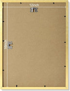 Vittanly 12x16 Picture Frames Set of 9, Shatter Resistant Plexiglass, Display 11x14 Pictures with Mat or 12x16 without Mat, Photo Frames for Wall Mount, Engineered Wood, Gold