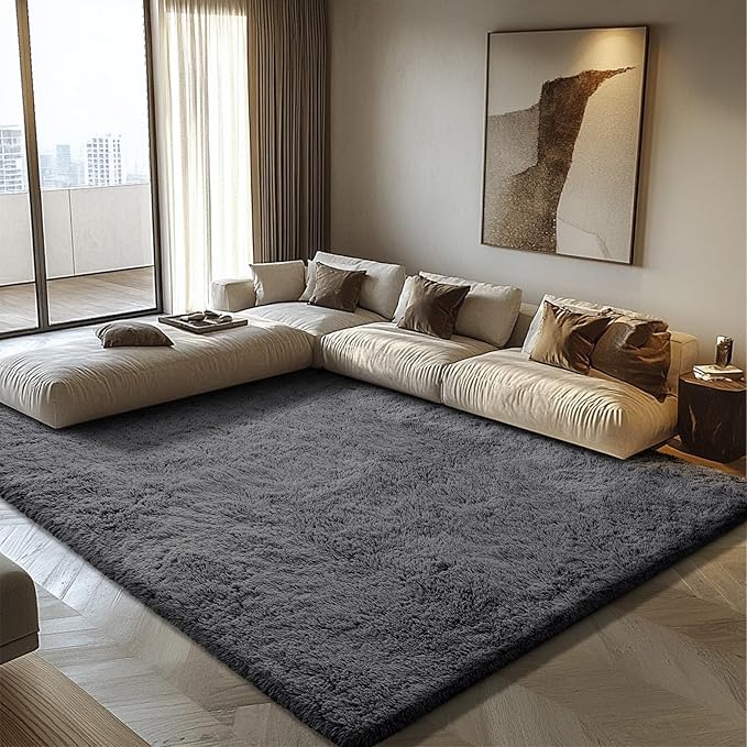 Shag Area Rug for Bedroom 5x8,Deep Grey Fluffy Area Rugs for Living Room,Soft Fuzzy Rug Non-Shedding Indoor Plush Carpet for Kids Bedroom Nursery Dorm Home Decor