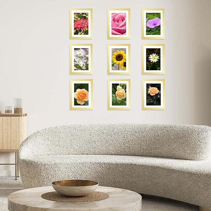 12 Packs 5x7 Picture Frames Bulk, Display 4x6 with Mat or 5x7 Without Mat, Gold Gallery Frame Set, 5 by 7 Frames Bulk Set of 12, Collage Wall Decor Photo Frame Set for Wall and Tabletop, Gold