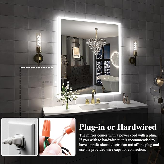 SBAGNO LED Bathroom Mirror with Lights, 32''x28'' 3D Border Bathroom Vanity Wall Mirror with Bluetooth, Anti-Fog, Stepless Dimming, 3 Colors, Tempered Glass Lighted Vanity Mirror for Bathroom