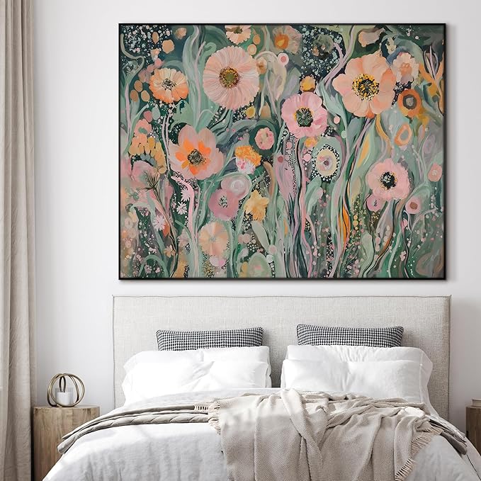 SIGNWIN 60"x72" Extra Large Framed Wall Art Whimsical Garden Bloom, Colorful Abstract Floral for Home Living Room Bedroom Decor (Frame Assembly Required)