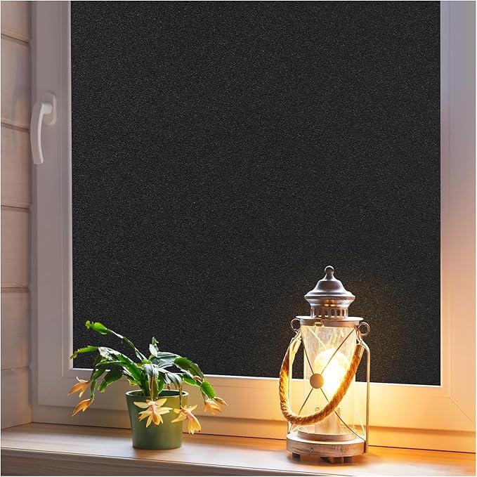 Haton Blackout Window Film, Frosted Privacy Cover for Glass, Sun Light Blocking Black Out Window Tint, Static Cling Room Darkening Heat Control Shades for Home Day and Night, Black 35.4" x 78.7"