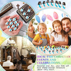 Bememo 100 Pcs Jesus Toys Original Design Mini Rubber Little Jesus Figurine to Hide and Seek Religious Party Favors Sunday School Craft Baptism Gifts for Easter Egg Stuffers(Cyan)