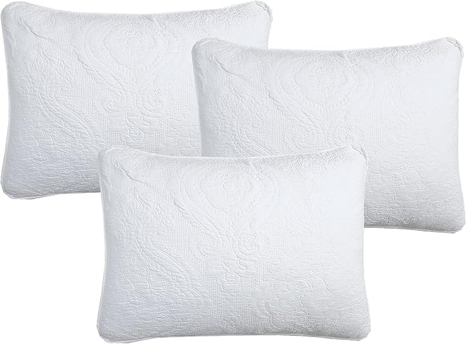 Cozy Line Home Fashions 6 Piece Daybed Cover Set, Solid White Chic Medallion Trendy Damask Quilting All Season Luxury Bedding with Bedskirt, Matching Shams, Decorative Pillow