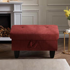Ottoman Rectangular Storage Ottoman Bench, Flannel Footrest Stool Footstool with Lid for Living Room, Bedroom, Entryway, Red, 28.5"x19"x17.5"